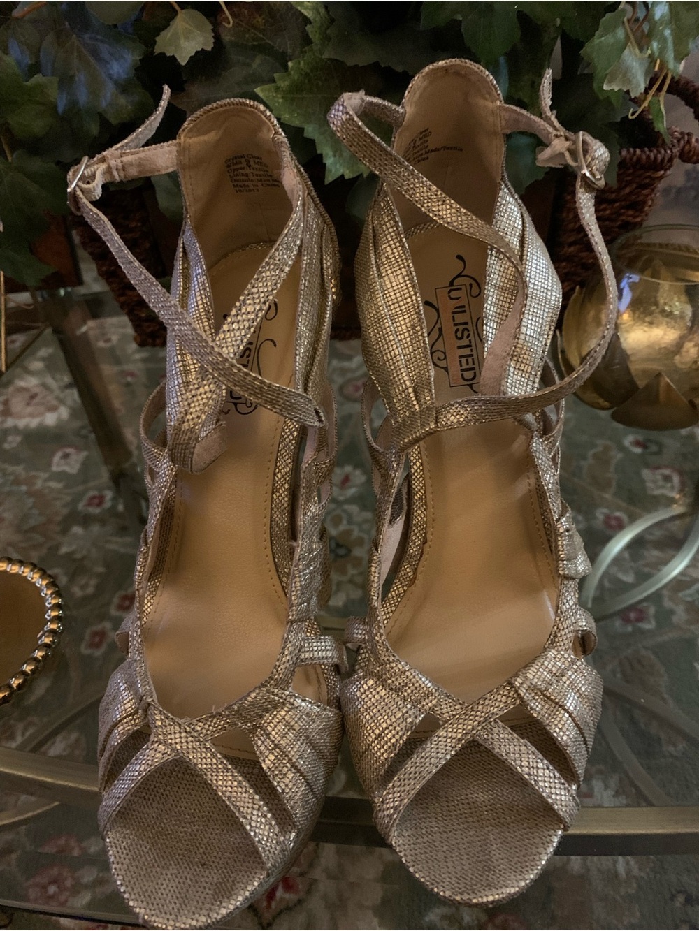Unlisted Metallic Gold Crisscross Strappy Heels